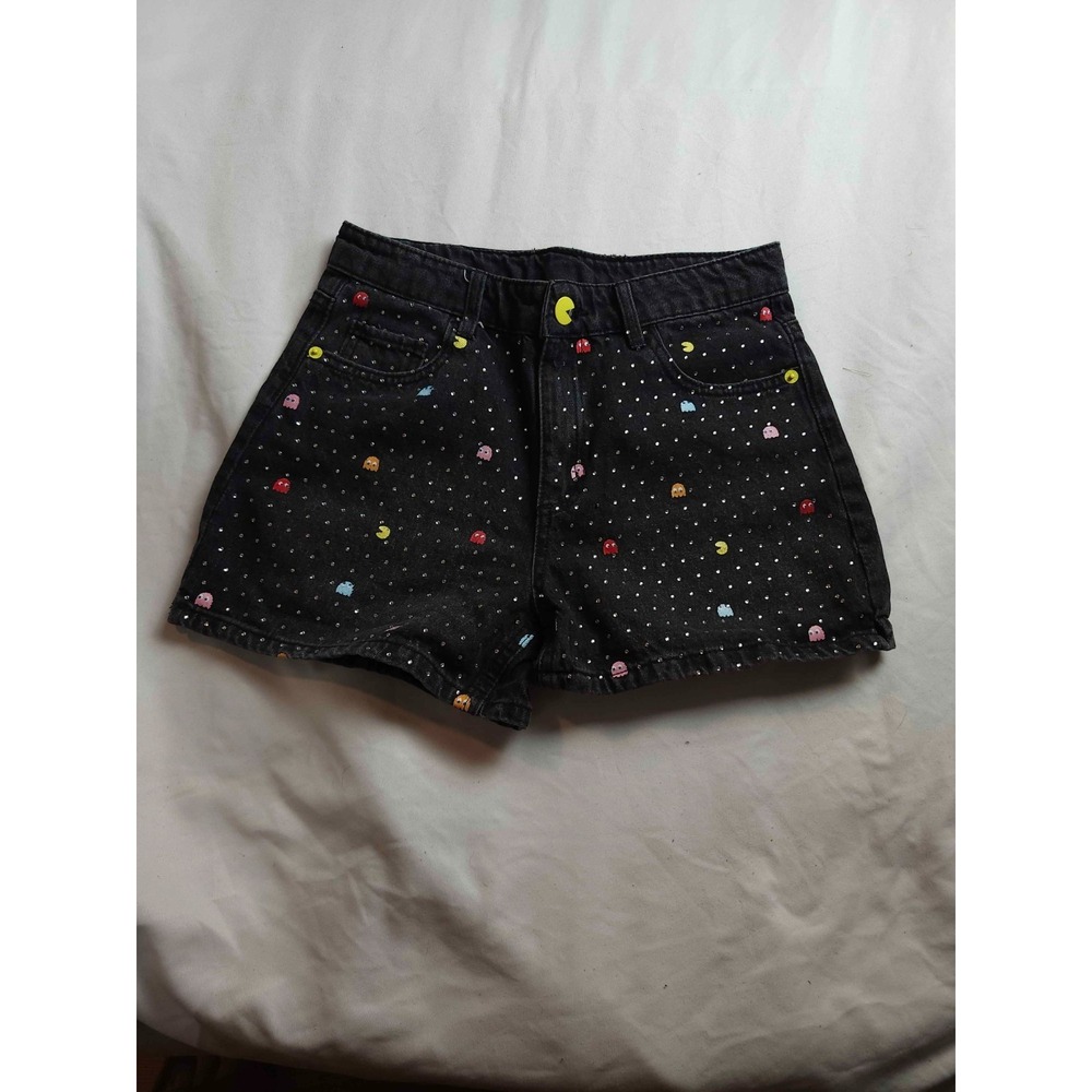 Justice Pac Man Denim Shorts Size 14 Black Denim Rhinestone Retro Video Game